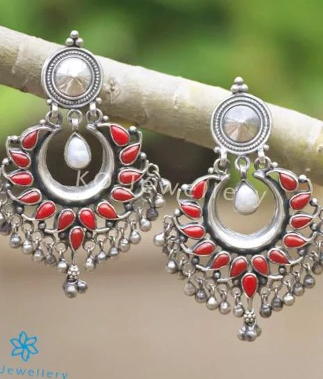 ladies-sterling-silver-drop-earrings-The Samatva Silver Earrings(Coral)