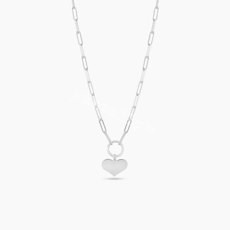 Ladies necklaces sleek chains -925 Sterling Silver Basic Link Chain Heart Necklace