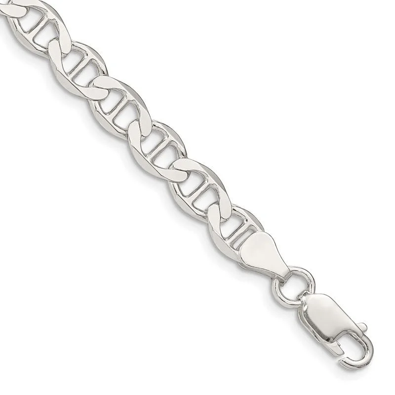 Ladies bracelets for trail guides -Sterling Silver 7.1mm Flat Anchor Chain Bracelet