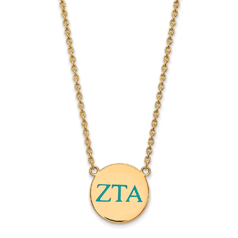 Ladies necklaces playful designs -14K Plated Silver Zeta Tau Alpha Large Turquoise Enamel Greek Necklace