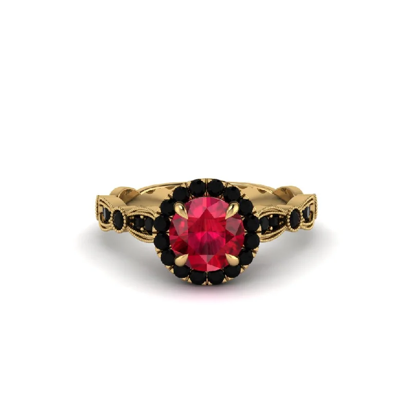 engagement-rose-gold-vintage-ring-Round Cut Ruby Radiant Eternity Engagement Ring - Kamryn No. 40