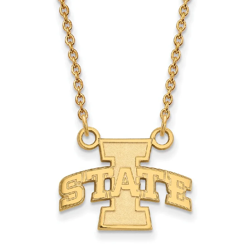 Ladies necklaces dainty chains -14k Gold Plated Silver Iowa State Small Pendant Necklace