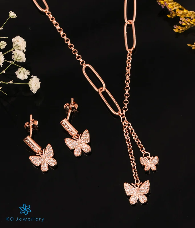 ladies-heart-hoop-earrings-The Shining Butterflies Silver Rose-gold Necklace & Earrings