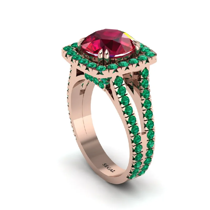 engagement-elegant-emerald-ring-Ruby Pave Split Shank Engagement Ring - Averie No. 26