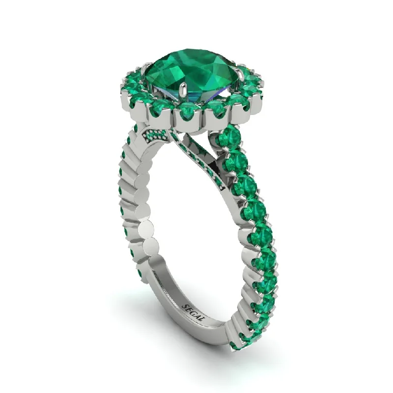 engagement-princess-cut-pearl-ring-Round Cut Emerald Timeless Splendor Engagement Ring - Jazlyn No. 21