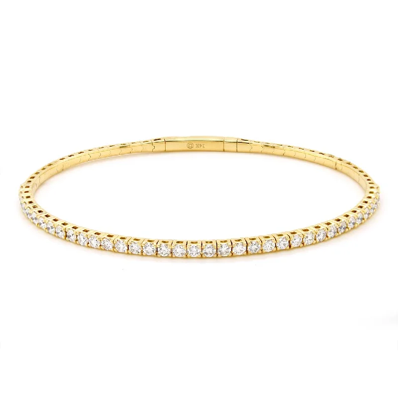 Ladies bracelets with insect motifs -YELLOW GOLD FLEXIBLE BANGLE BRACELET WITH DIAMONDS, 1.54 CT TW