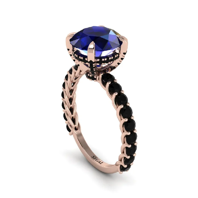 engagement-elegant-gold-ring-Sapphire Twisted Band Halo Engagement Ring - Avianna No. 44