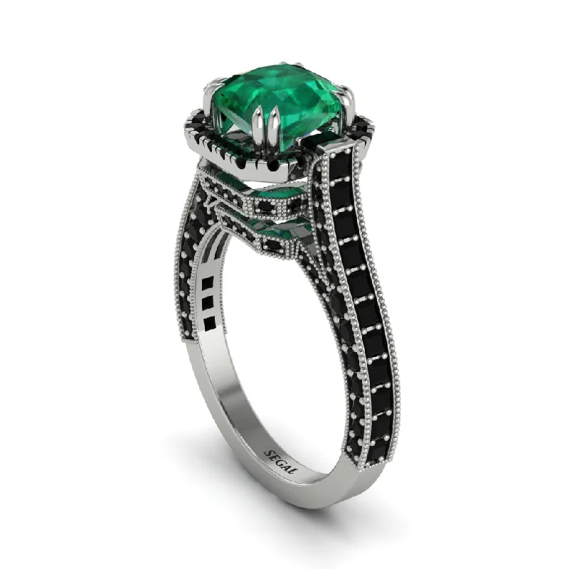 engagement-heart-gold-ring-Emerald Three Halo Milgrain Engagement Ring - Mira No. 36