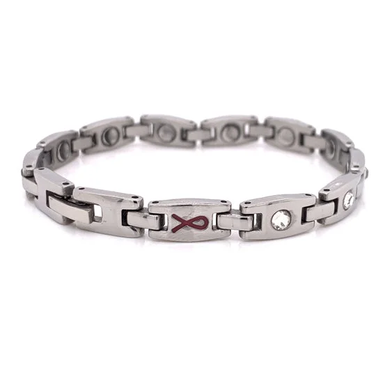 Ladies bracelets with locket charms -Stainless Steel Magnetic Cubic Zirconia Bracelet / MBL0040