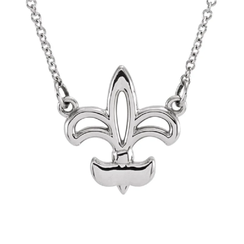 Ladies necklaces for bloggers -Polished Fleur De Lis Necklace in 14k White Gold, 16 Inch