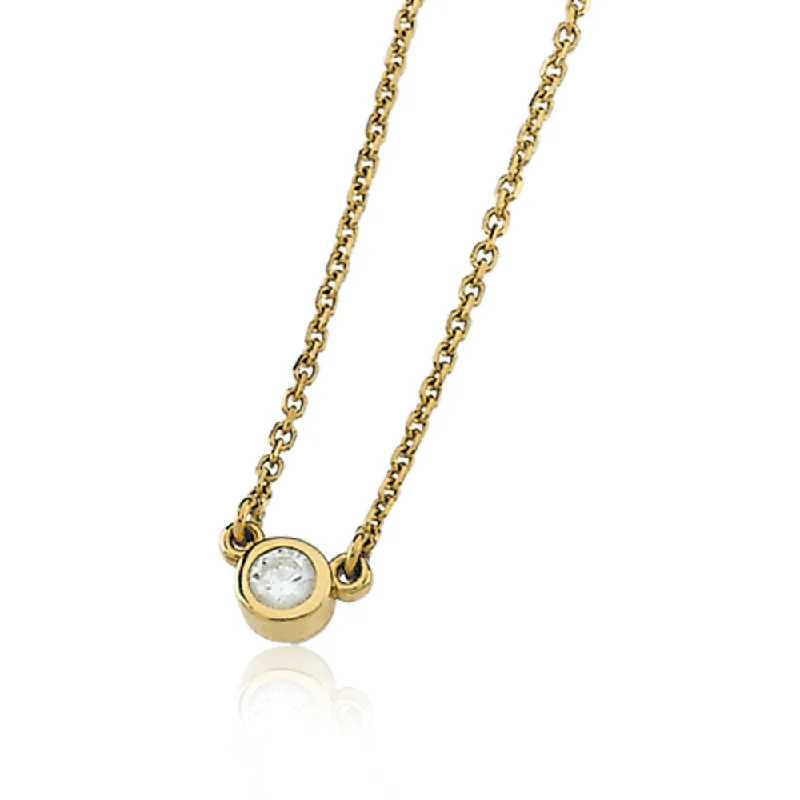 Ladies necklaces narrow strands -Diamond Solitaire 14k Yellow Gold Necklace - 3mm Stone