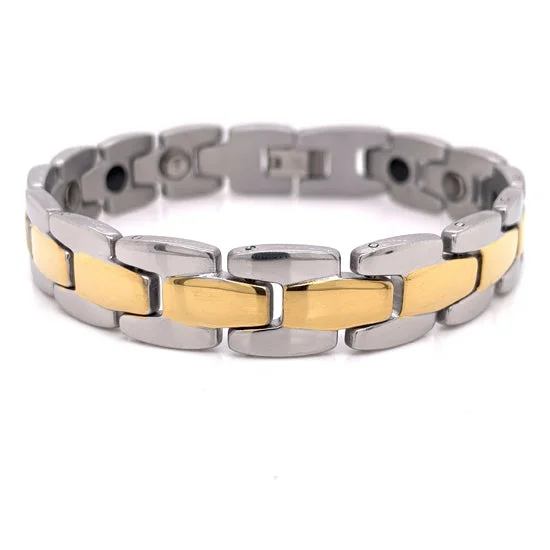 Ladies bracelets with letter charms -Stainless Steel & Gold PVD Coated Magnetic Bracelet / MBS0021