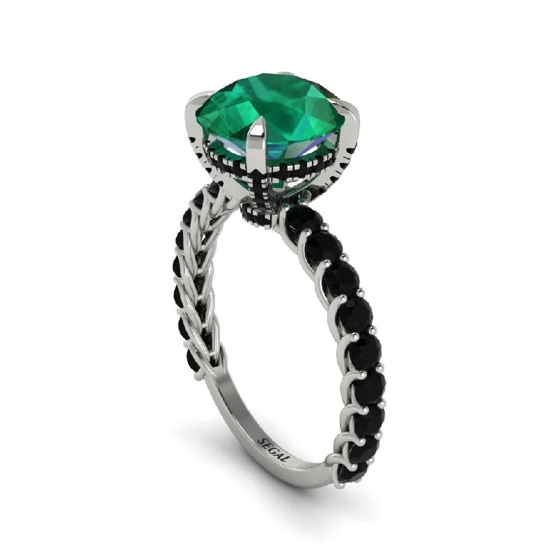 engagement-white-gold-handmade-ring-Emerald Twisted Band Halo Engagement Ring - Avianna No. 36