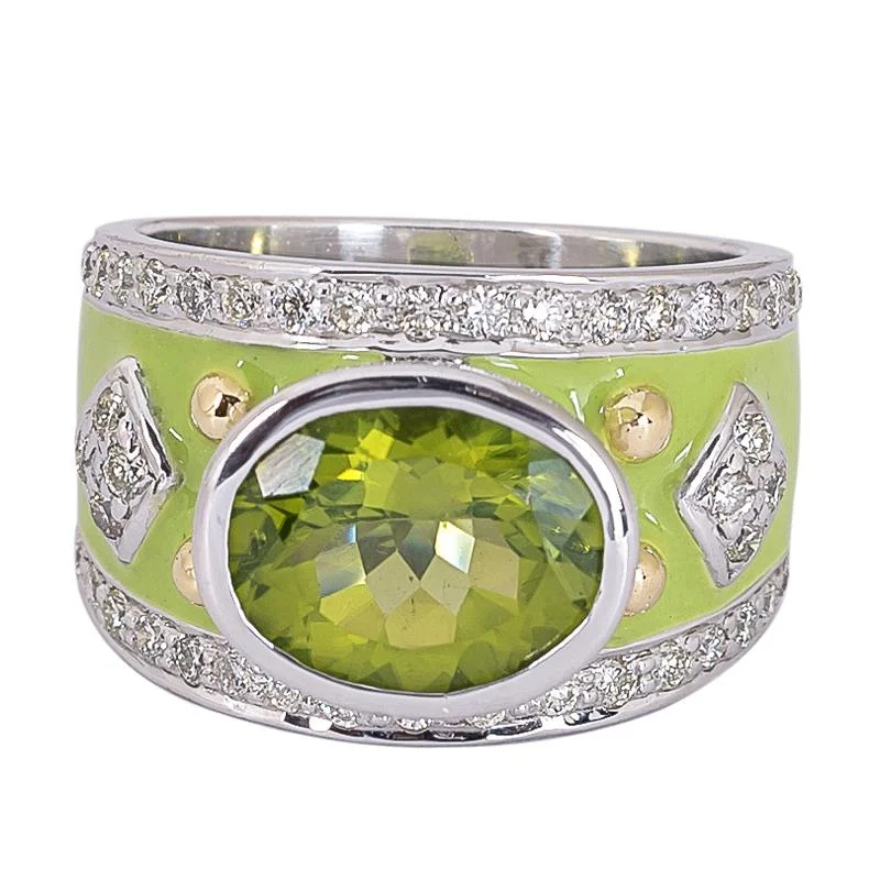 ladies-asscher-cut-diamond-rings-Ring- Peridot and Diamond (Enamel)  (24OM)