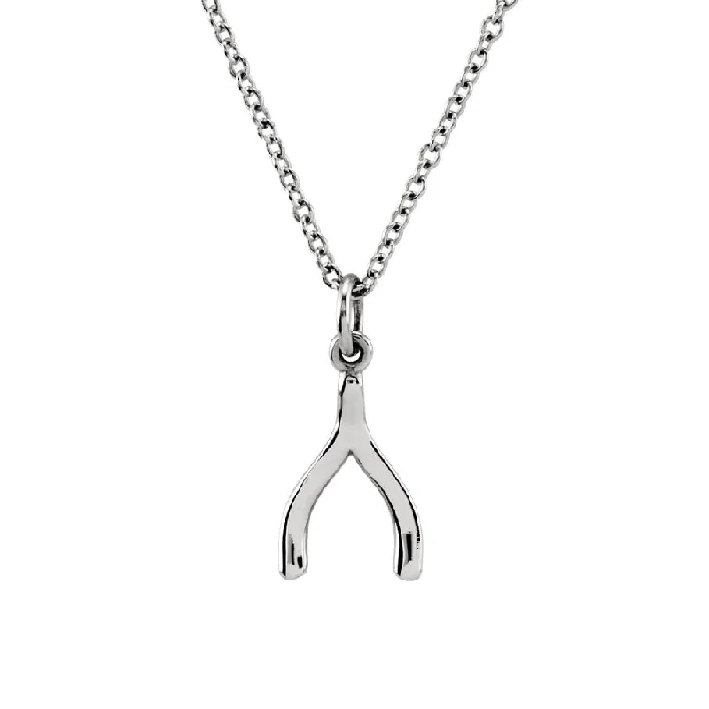 Ladies necklaces thin chains -Tiny Wishbone Necklace in 14k White Gold, 18 Inch