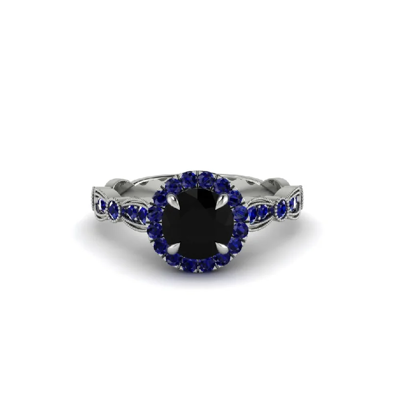 engagement-cushion-cut-silver-ring-Round Cut Black Diamond Radiant Eternity Engagement Ring - Kamryn No. 69