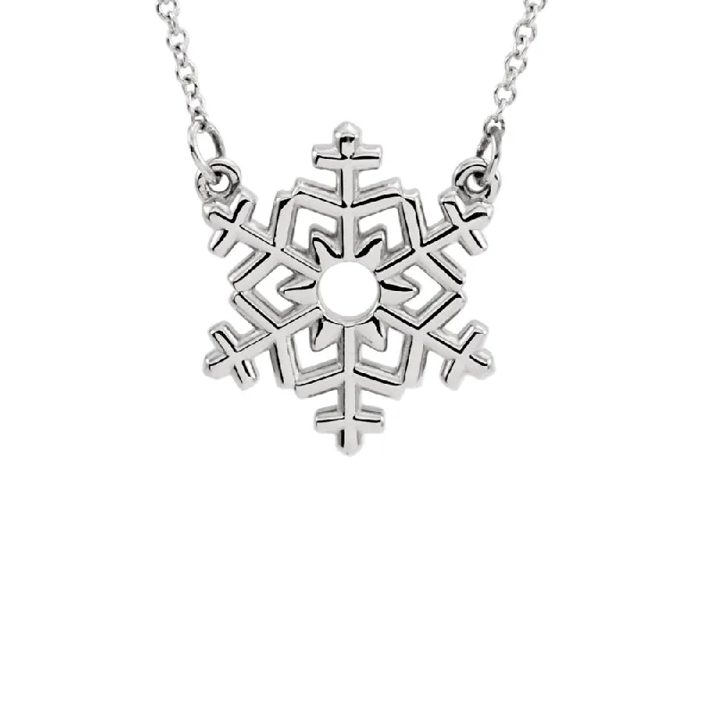 Ladies necklaces for actors -Polished Small Snowflake Necklace in 14k White Gold, 16 Inch