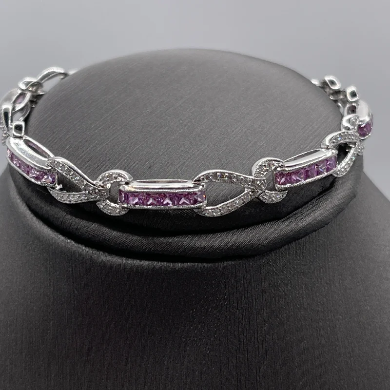 Ladies bracelets with violet charoite -18 Karat White Gold Diamond & Rose Sapphire Bracelet Pink Sapphire Princess Cuts Diamonds