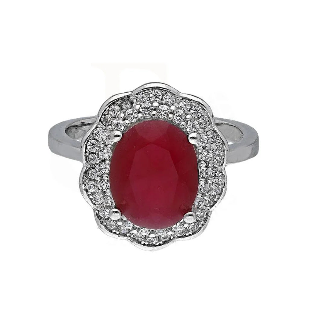 ladies-emerald-solitaire-rings-Sterling Silver 925 Red Oval Shaped Solitaire Ring - FKJRNSL3503