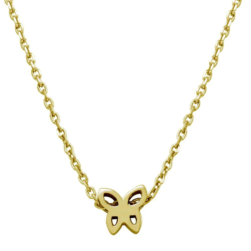 Ladies necklaces cute strands -Silver 925 Gold Plated Mini Butterfly Pendant Necklace