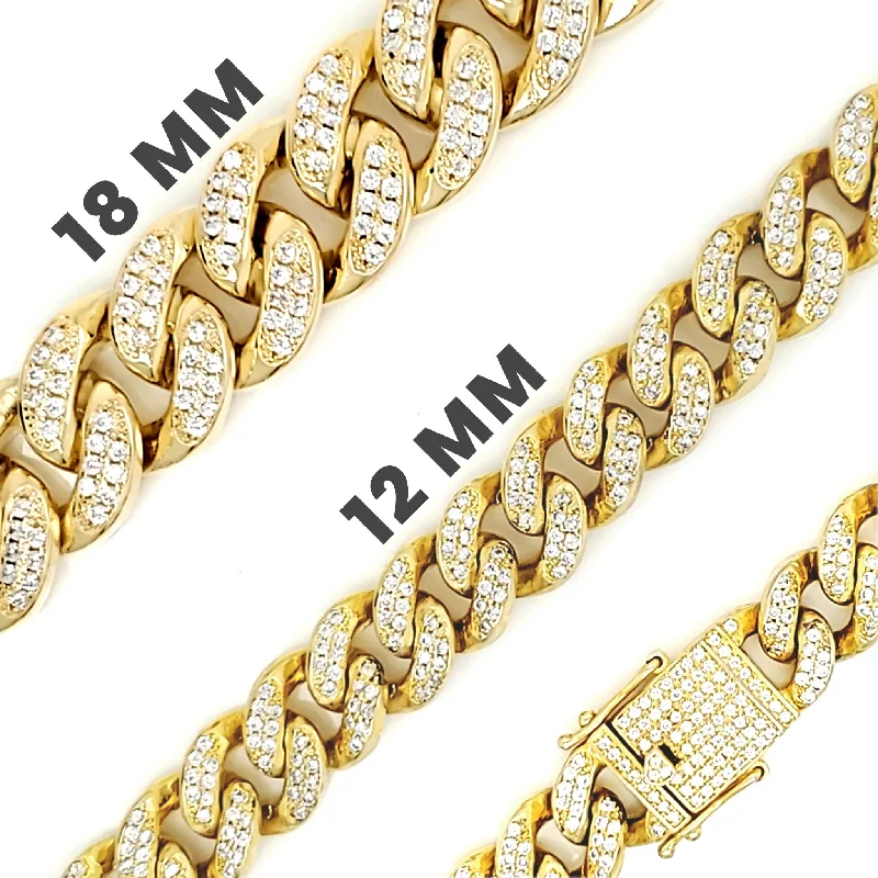 Ladies bracelets stylish bands -Gold PVD Coated Over Brass Cubic Zirconia Cuban Bracelet / BRJ9085