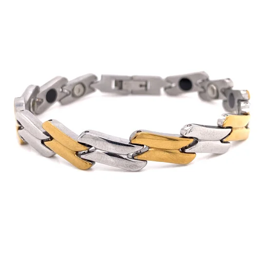 Ladies bracelets aged finish -Stainless Steel And Gold PVD Coated Magnetic Bracelet / MBL024