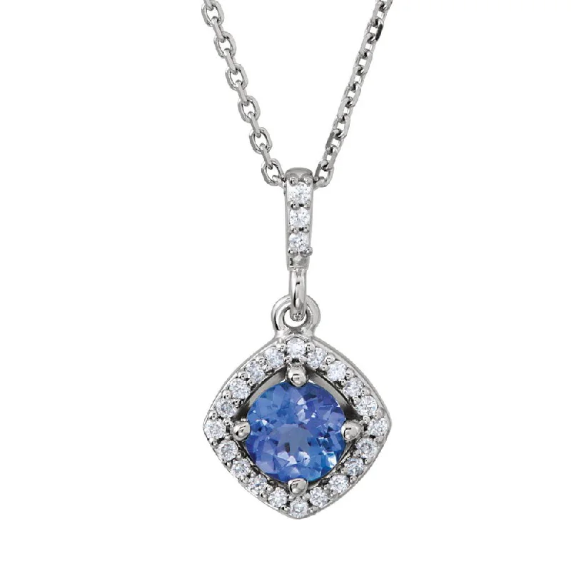 Ladies necklaces for trendsetters -14K White Gold Tanzanite & 1/8 CTW Diamond Halo Style Necklace, 18 In