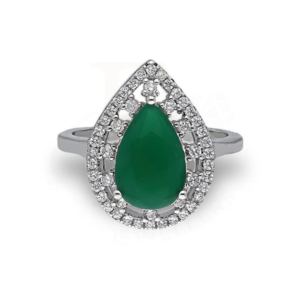 ladies-platinum-emerald-rings-Sterling Silver 925 Green Pear Shaped Solitaire Ring - FKJRNSL3524