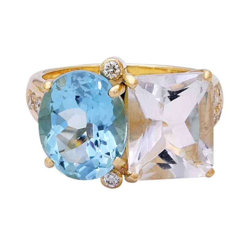 ladies-emerald-cut-diamond-rings-Ring- Crystal, Blue Topaz and Diamond  (2199P)