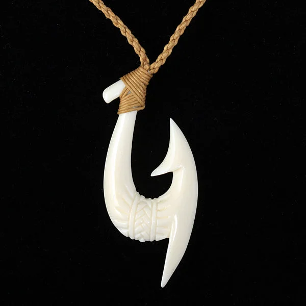 Ladies necklaces for hikers -Cow Bone Handcrafted Fish Hook Necklace