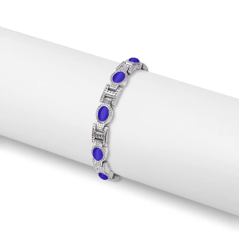 Ladies bracelets custom names -Stainless Steel Blue Stone Magnetic Bracelet / MBL0036