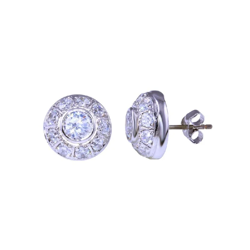 ladies-everyday-dangle-earrings-Final Price-Rhodium Plated 925 Sterling Silver Dome Clear CZ Stud Earring - STEM011