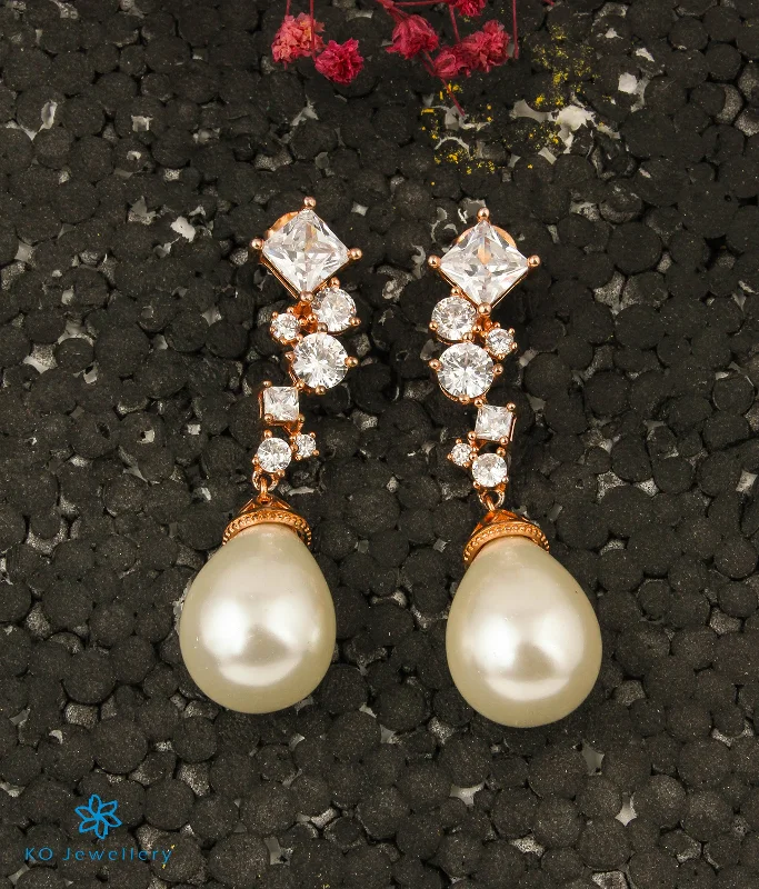 ladies-cross-pearl-earrings-The Nolana Silver Rose-Gold Earrings