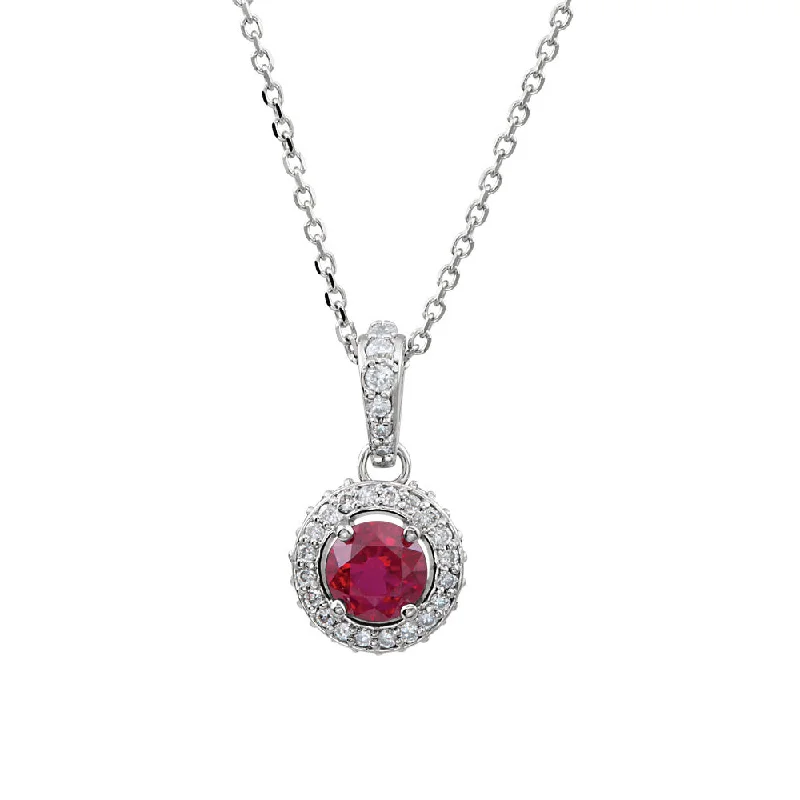 Ladies necklaces with chalcedony -Ruby & 1/4 Ctw Diamond Entourage 14k White Gold Necklace, 18 Inch