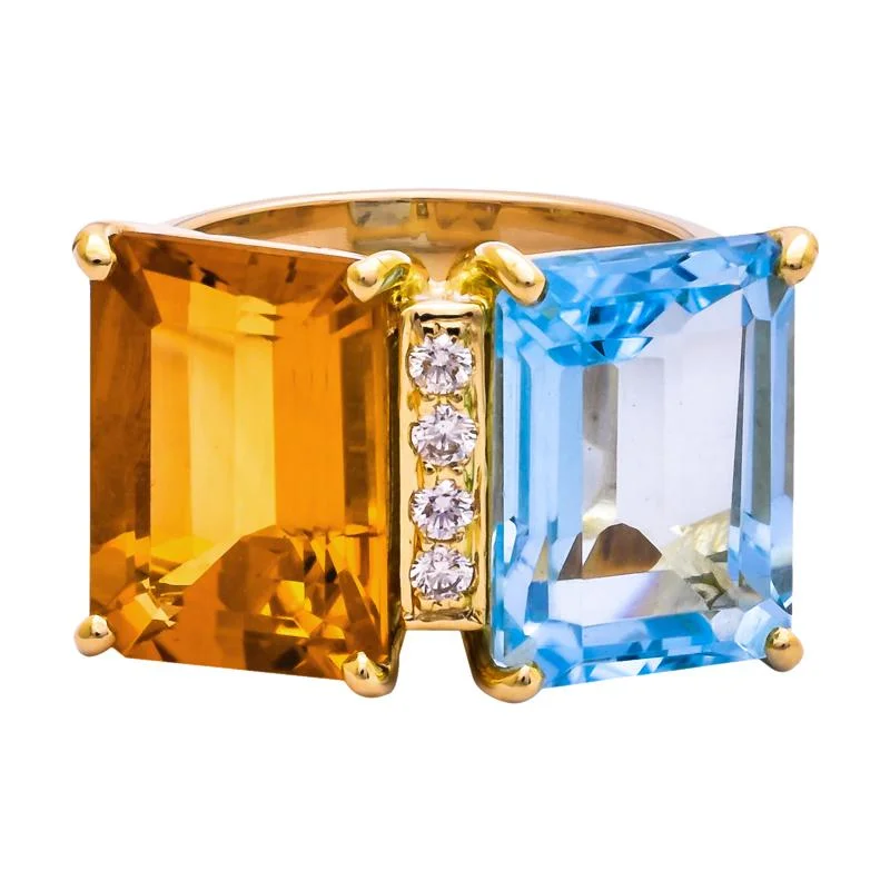 ladies-affordable-silver-rings-Ring- Blue Topaz, Citrine and Diamond  (2202D)