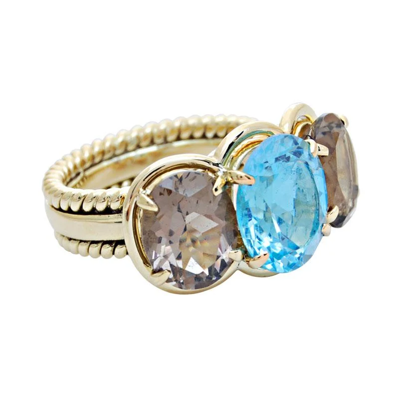 ladies-minimalist-gold-rings-Ring-Blue Topaz and Smokey Quartz  (1740N)