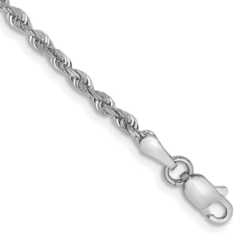 Ladies bracelets for road adventures -14K White Gold 8 Inch 2.25mm Diamond-cut Quadruple Rope Lobster Clasp Chain Bracelet