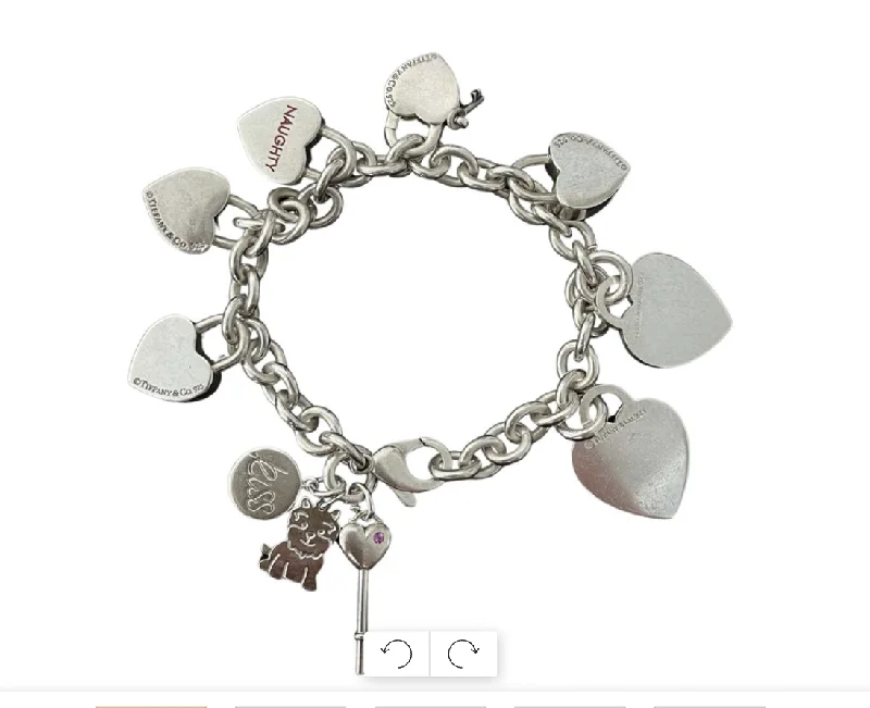 Ladies bracelets unique cuffs -Tiffany and Co. 7 Heart Charm Bracelet Sterling Silver