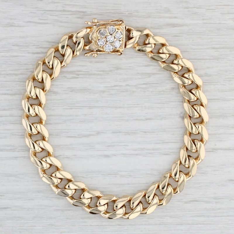 Ladies bracelets bold shapes -14k Yellow Gold Cuban Curb Link Mens Heavy Bracelet 0.60 ctw Diamond Clasp