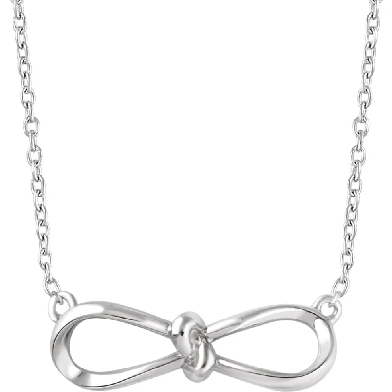 Ladies necklaces with gemstones -Sterling Silver Infinity Bow Necklace, 16-18 Inch