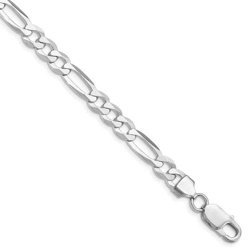 Ladies bracelets with blush opal -Sterling Silver Rhodium-plated 7.5mm Lightweight Flat Figaro Chain Bracelet