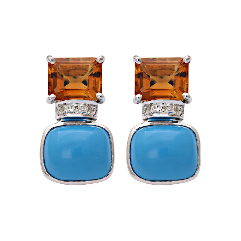 ladies-cross-rose-gold-earrings-Earrings-Citrine, Turquoise and Diamond