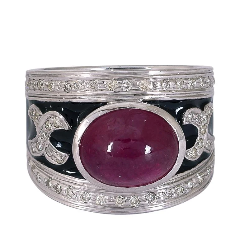 ladies-halo-diamond-rings-Ring- Glass Filled Ruby and Diamond (Enamel)  (272QS)