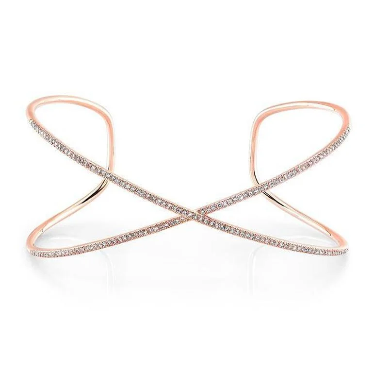 Ladies bracelets for romantic dinners -Diamond X Cuff Bracelet