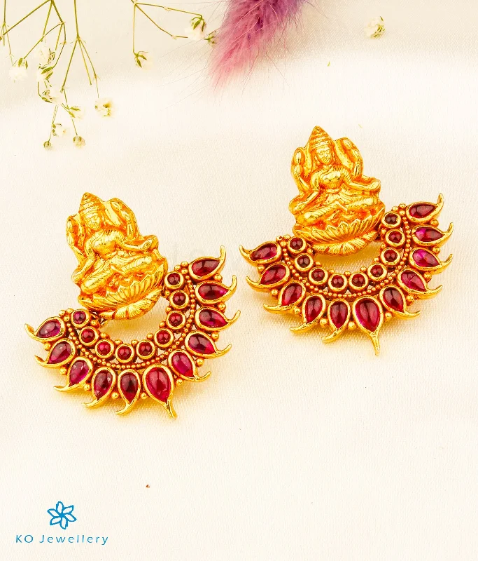 ladies-elegant-silver-earrings-The Shreeja Silver Kempu Lakshmi Earrings