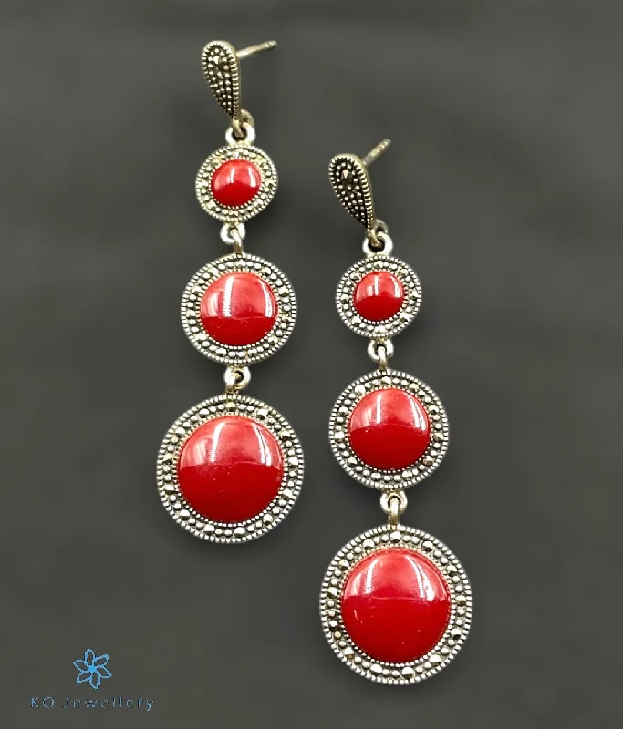 ladies-tassel-rose-gold-earrings-The Vidisha Silver Marcasite Cocktail Earrings (Red)