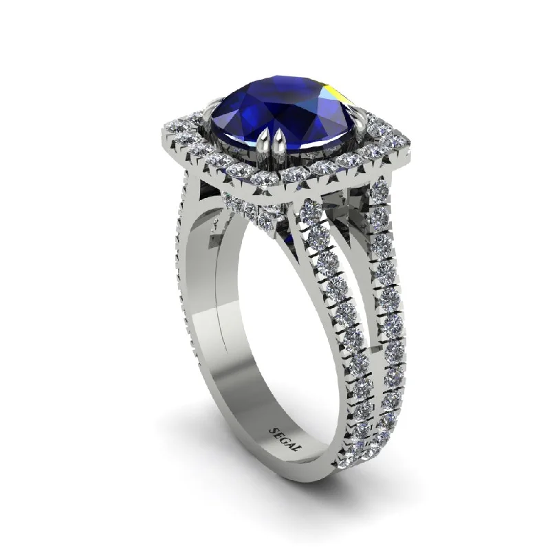 engagement-heart-silver-ring-Sapphire Pave Split Shank Engagement Ring - Averie No. 15