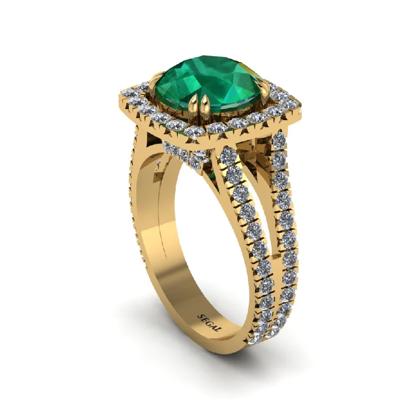 engagement-silver-unique-ring-Emerald Pave Split Shank Engagement Ring - Averie No. 4