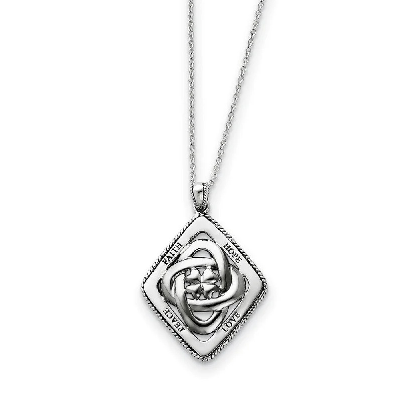 Ladies necklaces for cousins -Rhodium Plated Sterling Silver Family Blessings Necklace, 18 Inch