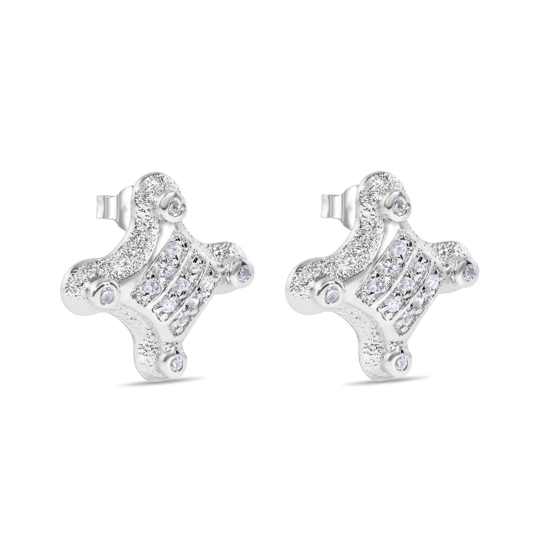 ladies-moon-pearl-earrings-Final Price-Rhodium Plated 925 Sterling Silver Cross CZ Stud Earring - STEM153